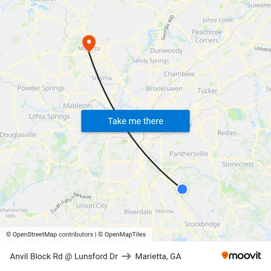 Anvil Block Rd @ Lunsford Dr to Marietta, GA map