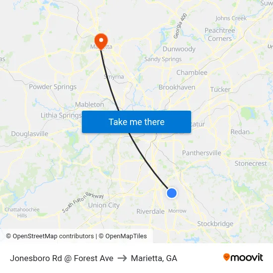 Jonesboro Rd @ Forest Ave to Marietta, GA map