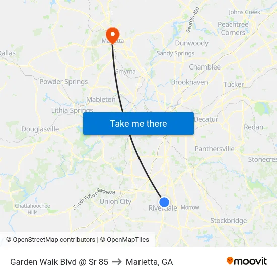 Garden Walk Blvd @ Sr 85 to Marietta, GA map