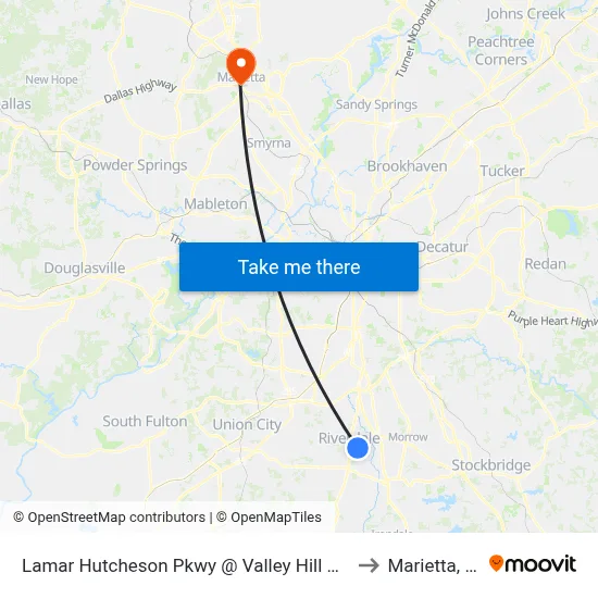 Lamar Hutcheson Pkwy @ Valley Hill Rd SW to Marietta, GA map