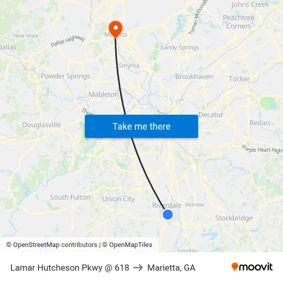 Lamar Hutcheson Pkwy @ 618 to Marietta, GA map