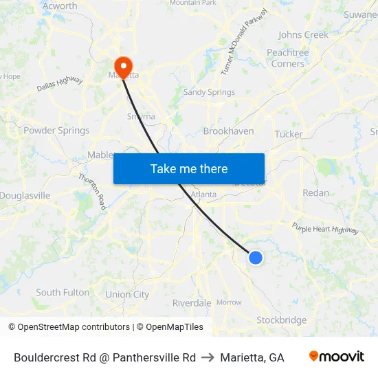 Bouldercrest Rd @ Panthersville Rd to Marietta, GA map