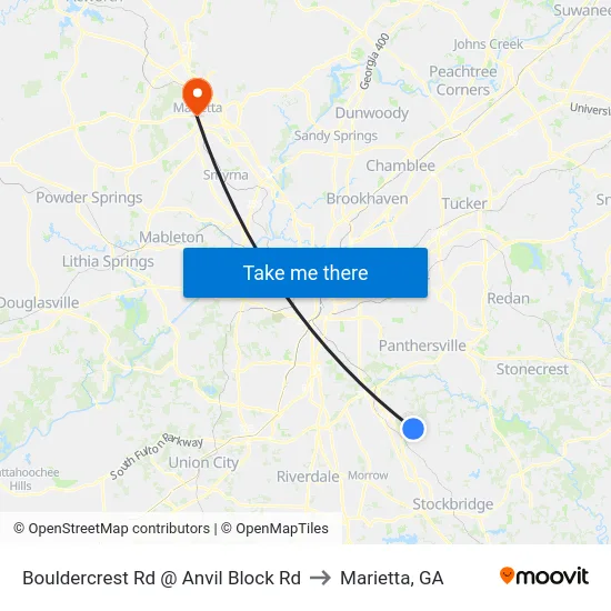 Bouldercrest Rd @ Anvil Block Rd to Marietta, GA map