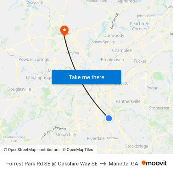 Forrest Park Rd SE @ Oakshire Way SE to Marietta, GA map