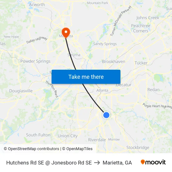 Hutchens Rd SE @ Jonesboro Rd SE to Marietta, GA map