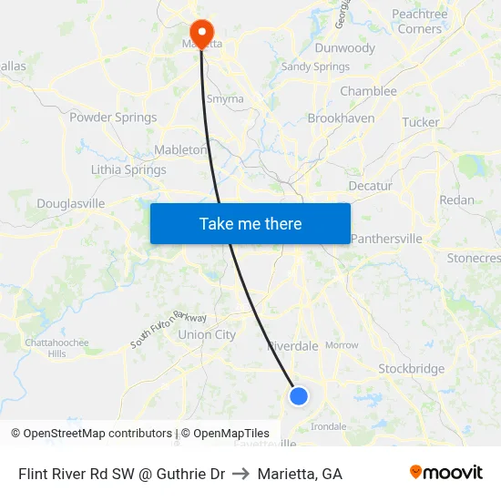 Flint River Rd SW @ Guthrie Dr to Marietta, GA map