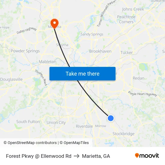 Forest Pkwy @ Ellenwood Rd to Marietta, GA map