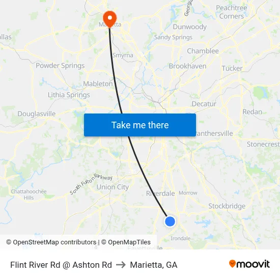 Flint River Rd @ Ashton Rd to Marietta, GA map