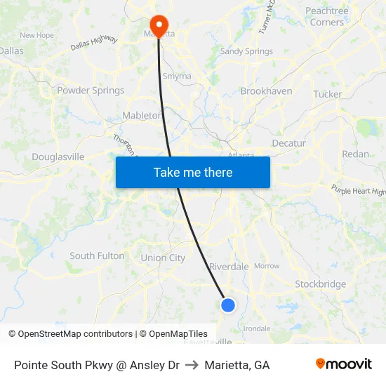Pointe South Pkwy @ Ansley Dr to Marietta, GA map