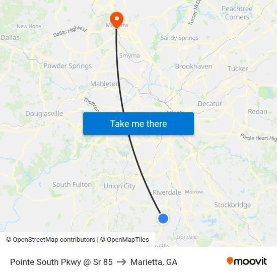 Pointe South Pkwy @ Sr 85 to Marietta, GA map