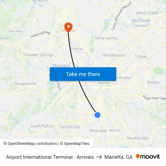 Airport International Terminal - Arrivals to Marietta, GA map