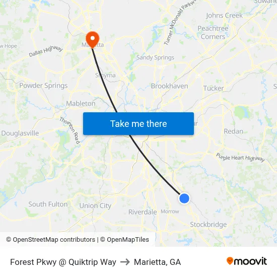 Forest Pkwy @ Quiktrip Way to Marietta, GA map