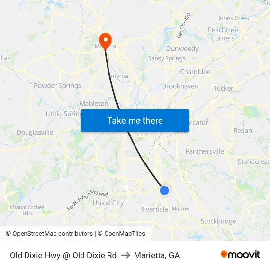 Old Dixie Hwy @ Old Dixie Rd to Marietta, GA map
