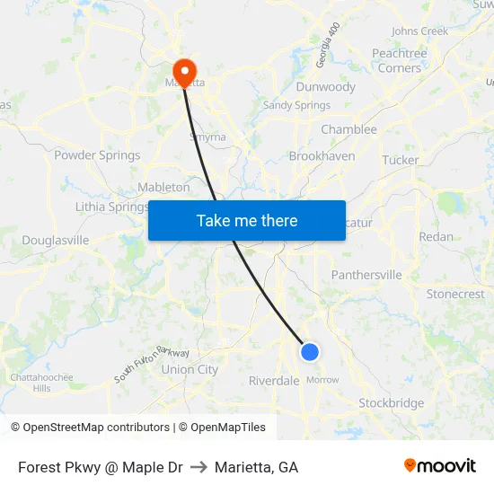 Forest Pkwy @ Maple Dr to Marietta, GA map