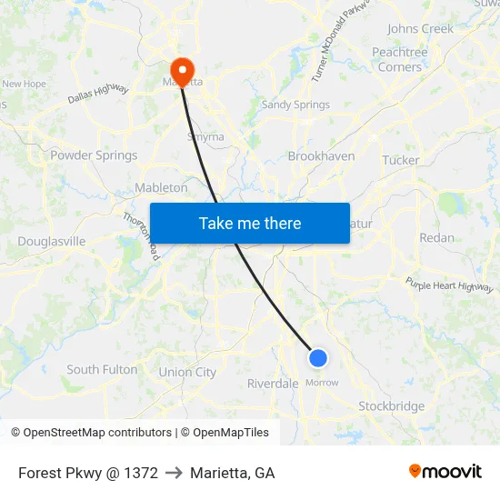 Forest Pkwy @ 1372 to Marietta, GA map