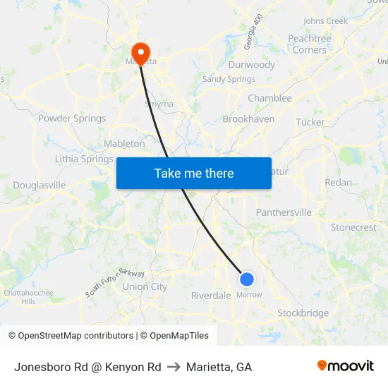 Jonesboro Rd @ Kenyon Rd to Marietta, GA map