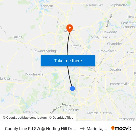 County Line Rd SW @ Notting Hill Dr SW to Marietta, GA map