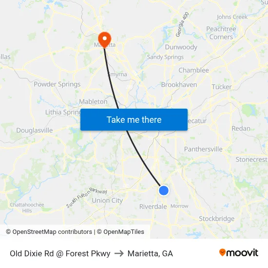 Old Dixie Rd @ Forest Pkwy to Marietta, GA map