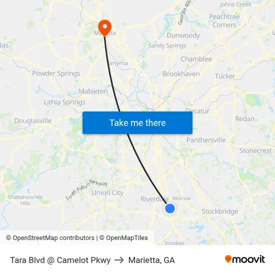 Tara Blvd @ Camelot Pkwy to Marietta, GA map