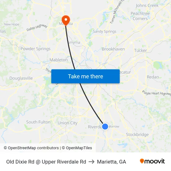 Old Dixie Rd @ Upper Riverdale Rd to Marietta, GA map