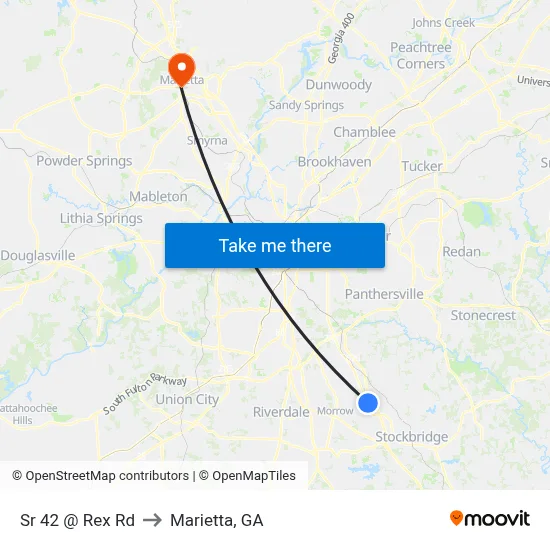 Sr 42 @ Rex Rd to Marietta, GA map