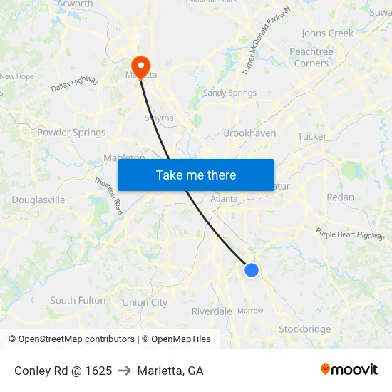 Conley Rd @ 1625 to Marietta, GA map