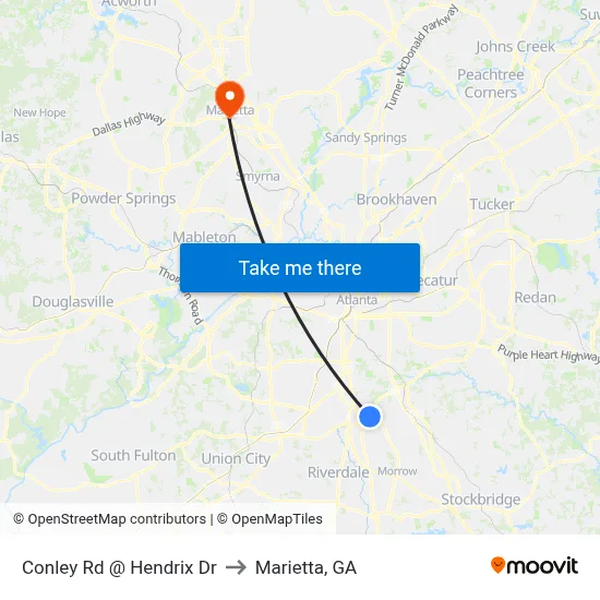 Conley Rd @ Hendrix Dr to Marietta, GA map