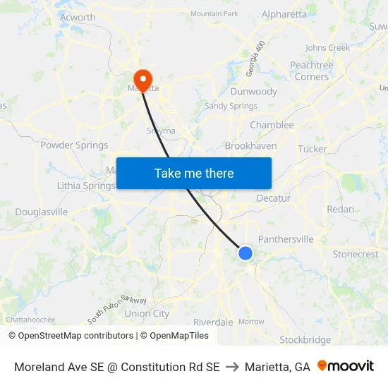 Moreland Ave SE @ Constitution Rd SE to Marietta, GA map