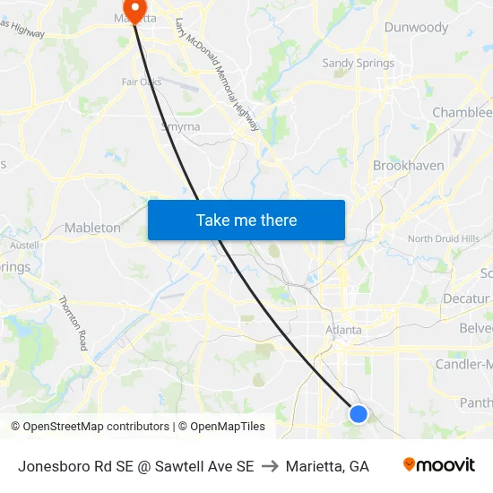Jonesboro Rd SE @ Sawtell Ave SE to Marietta, GA map