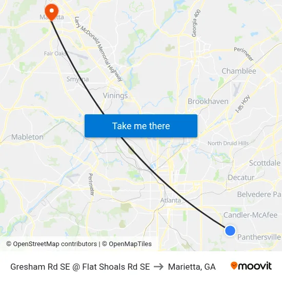 Gresham Rd SE @ Flat Shoals Rd SE to Marietta, GA map