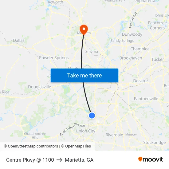 Centre Pkwy @ 1100 to Marietta, GA map