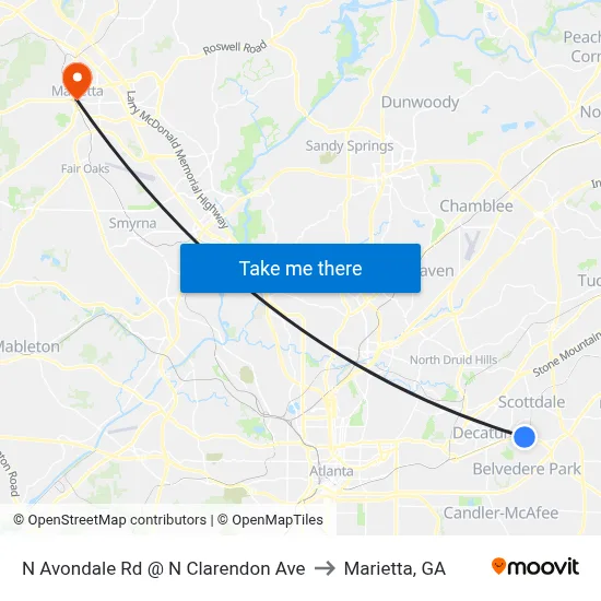 N Avondale Rd @ N Clarendon Ave to Marietta, GA map