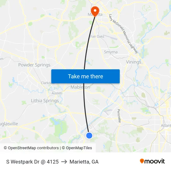 S Westpark Dr @ 4125 to Marietta, GA map