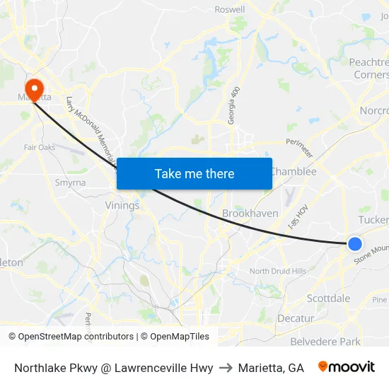 Northlake Pkwy @ Lawrenceville Hwy to Marietta, GA map