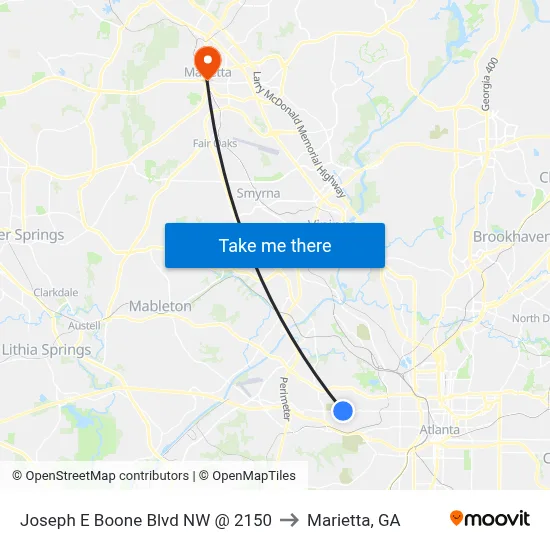 Joseph E Boone Blvd NW @ 2150 to Marietta, GA map
