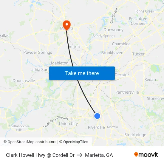 Clark Howell Hwy @ Cordell Dr to Marietta, GA map