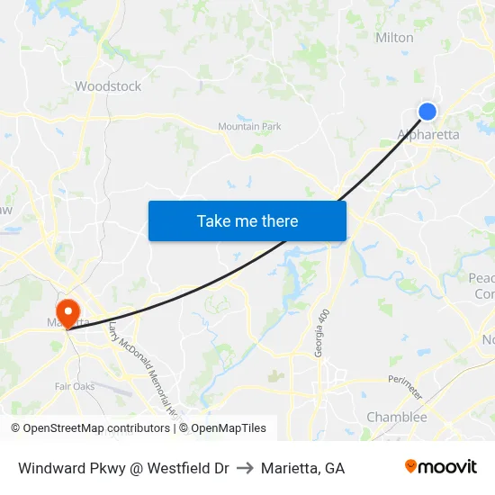 Windward Pkwy @ Westfield Dr to Marietta, GA map