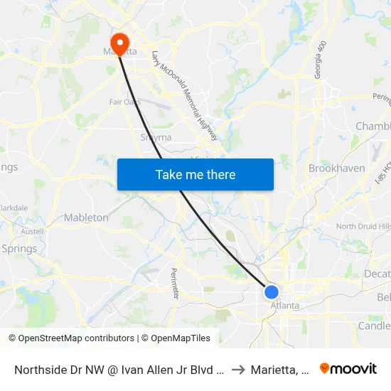 Northside Dr NW @ Ivan Allen Jr Blvd NW to Marietta, GA map