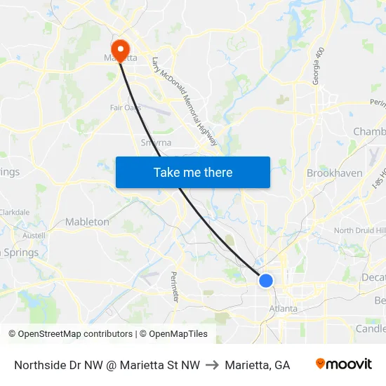 Northside Dr NW @ Marietta St NW to Marietta, GA map