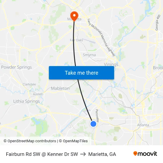 Fairburn Rd SW @ Kenner Dr SW to Marietta, GA map
