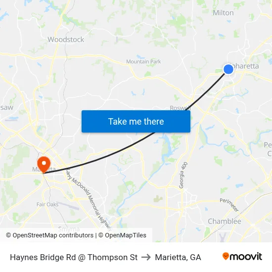 Haynes Bridge Rd @ Thompson St to Marietta, GA map