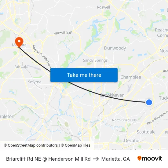 Briarcliff Rd NE @ Henderson Mill Rd to Marietta, GA map