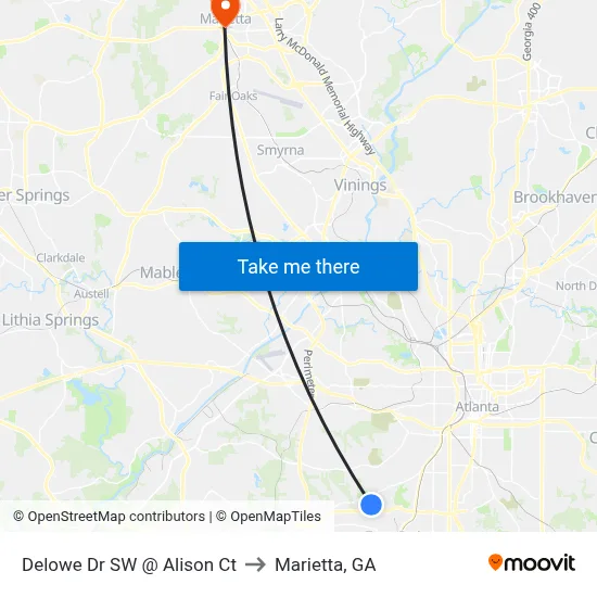 Delowe Dr SW @ Alison Ct to Marietta, GA map