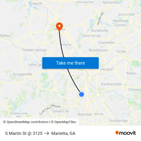 S Martin St @ 3125 to Marietta, GA map