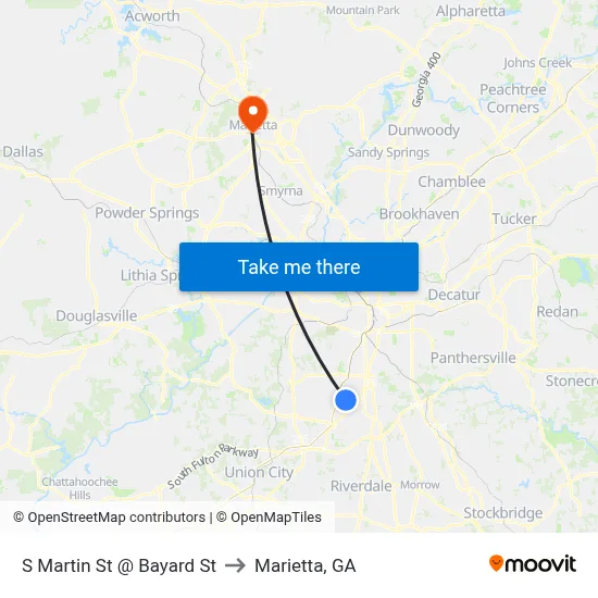 S Martin St @ Bayard St to Marietta, GA map
