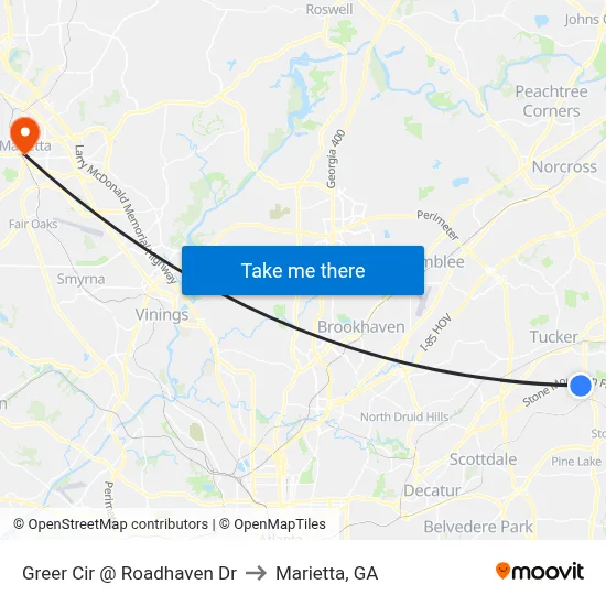 Greer Cir @ Roadhaven Dr to Marietta, GA map