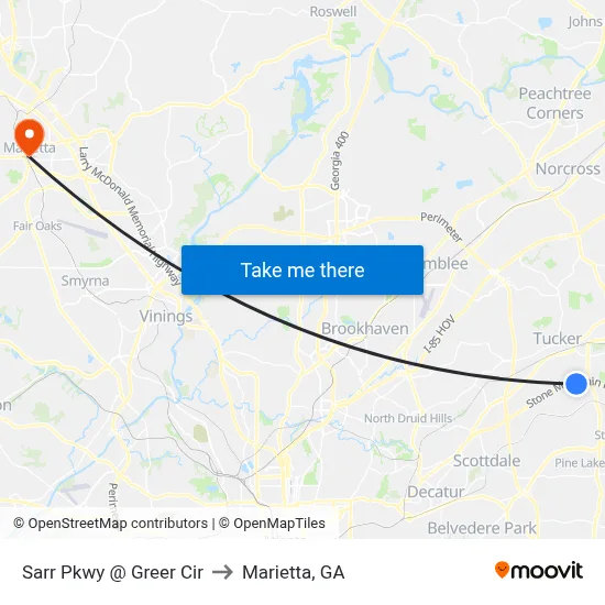 Sarr Pkwy @ Greer Cir to Marietta, GA map