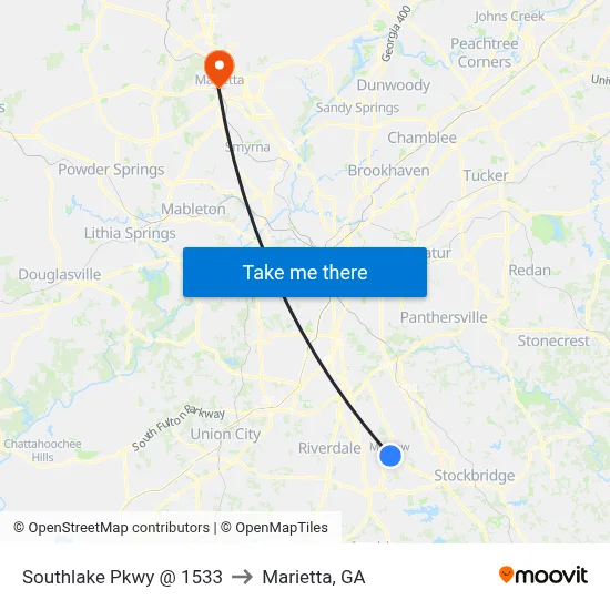 Southlake Pkwy @ 1533 to Marietta, GA map