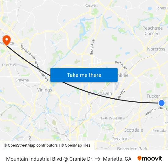 Mountain Industrial Blvd @ Granite Dr to Marietta, GA map