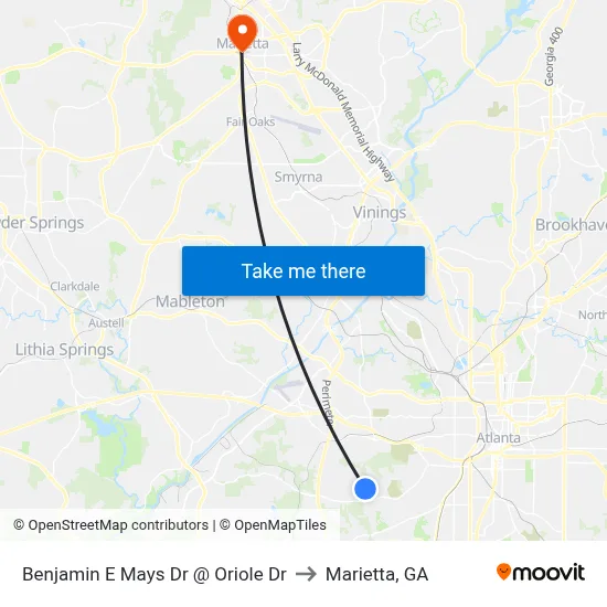 Benjamin E Mays Dr @ Oriole Dr to Marietta, GA map